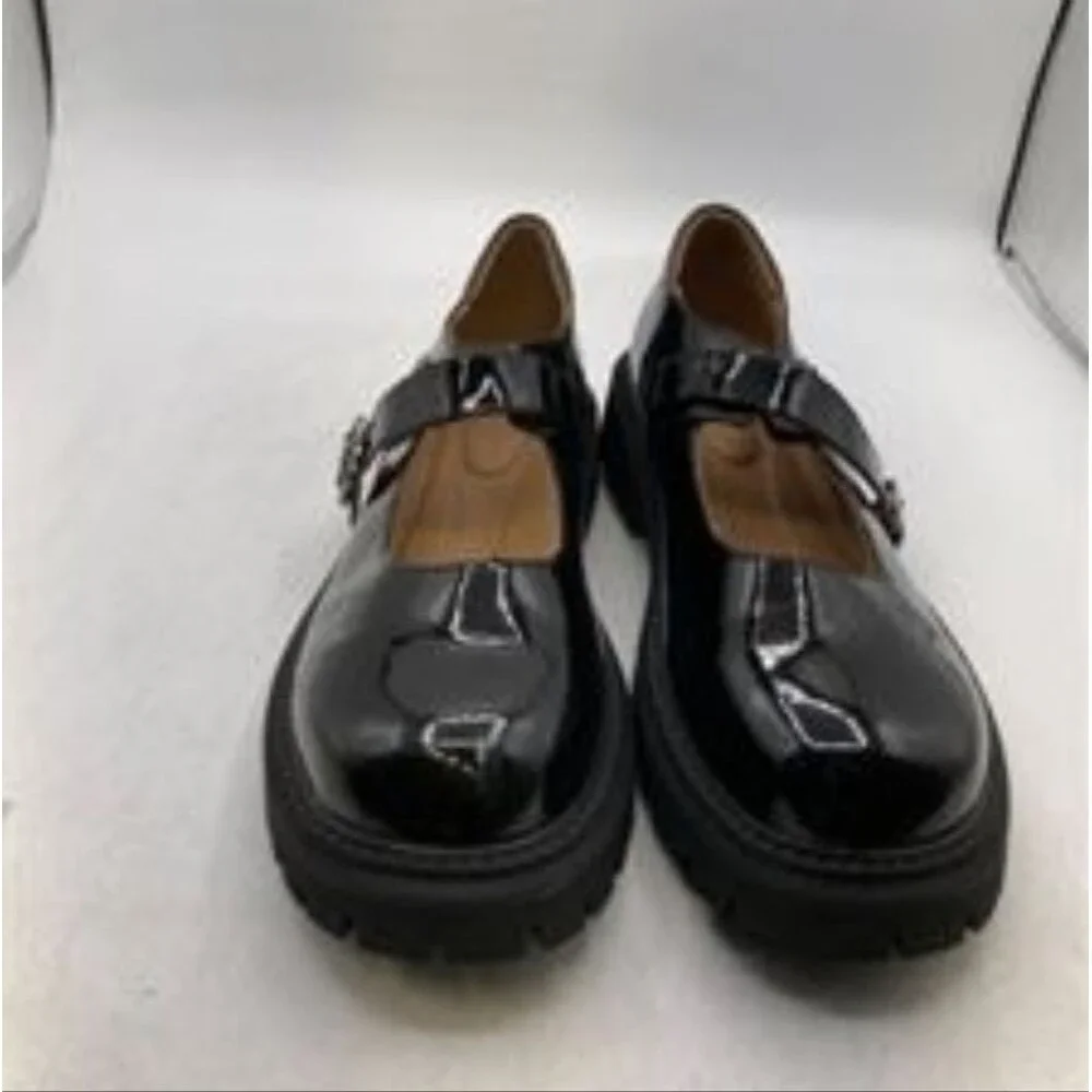 Classic Mary Jane Platform Chunky Shoes in Genuine Black Patent Leather 9.5
